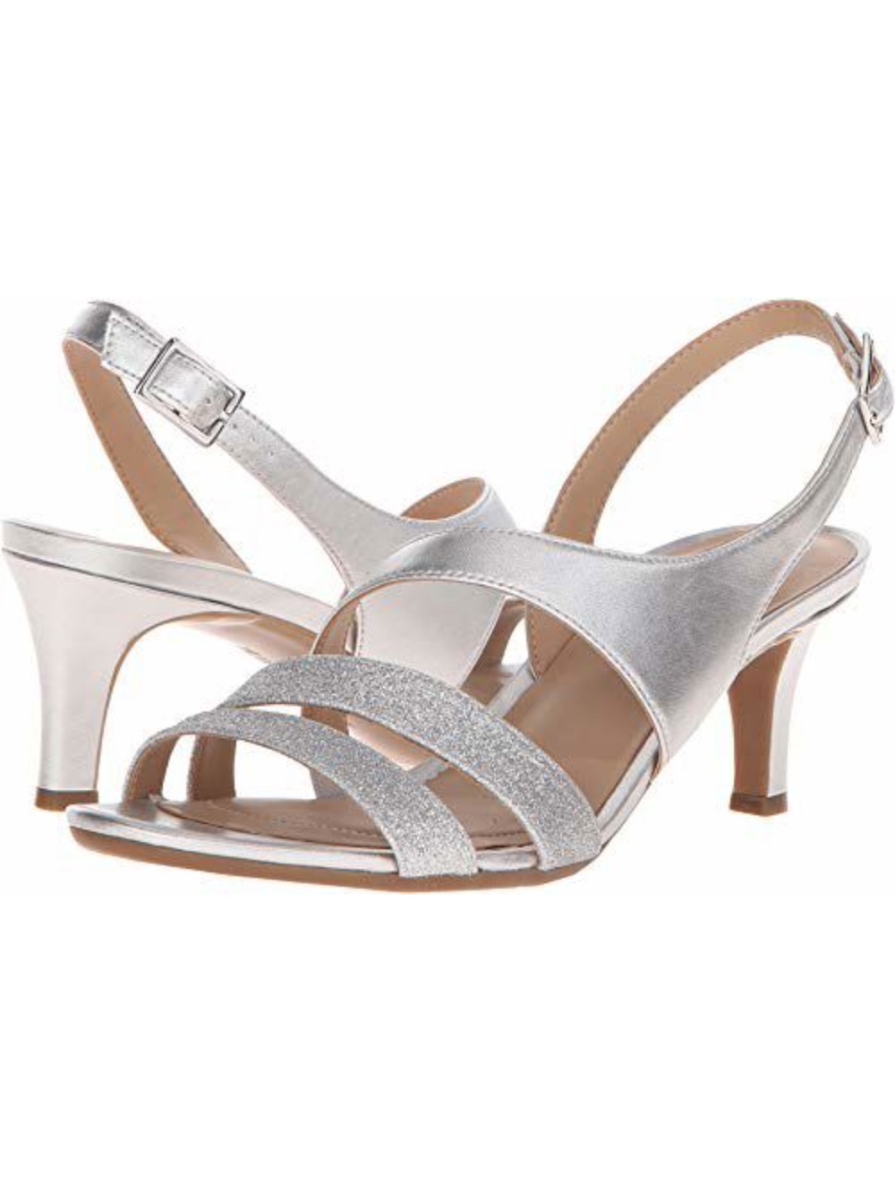 Naturalizer 9.5 Taimi Silver Glitter Strappy Slingback Heels